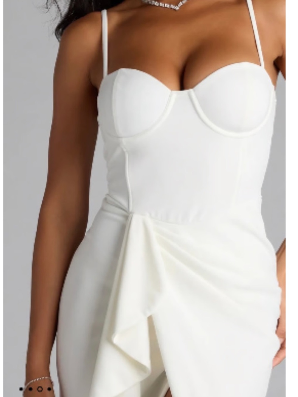 Windsor White Sweetheart Ruffle Slim Crepe Formal Midi Dress Sz M NWT - Picture 3 of 16
